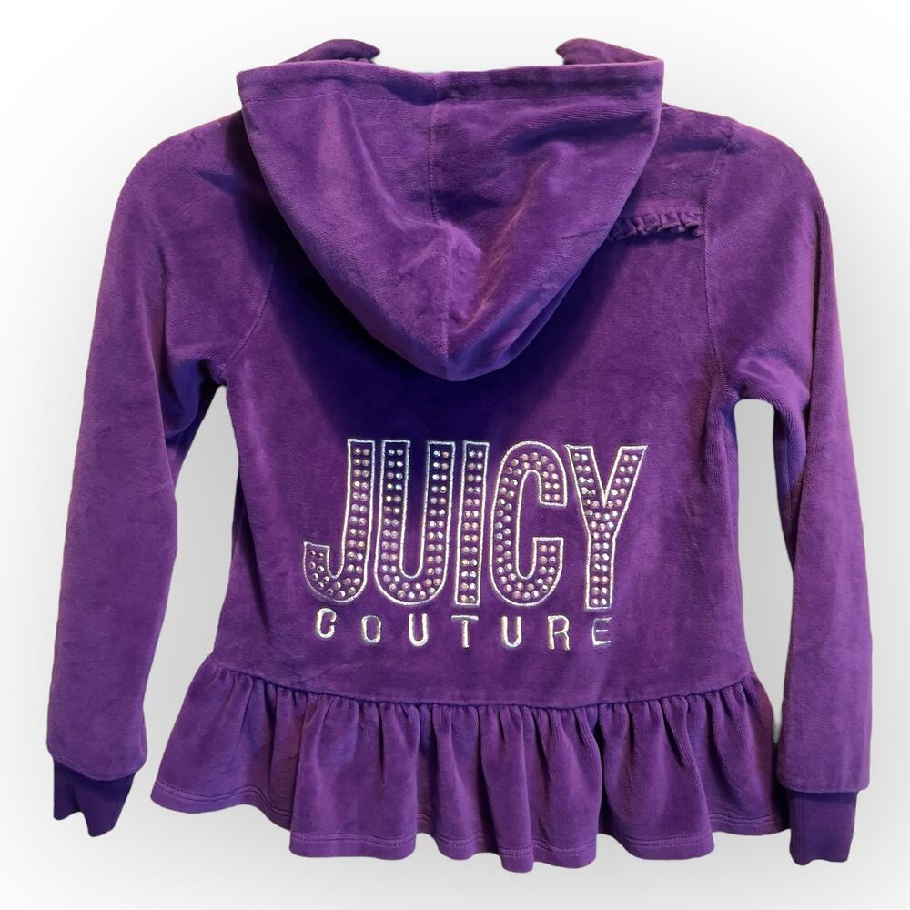 Juicy Couture Hoodie Kids Girl Purple Peplum Silver Velour  Zip Up Rhinestones